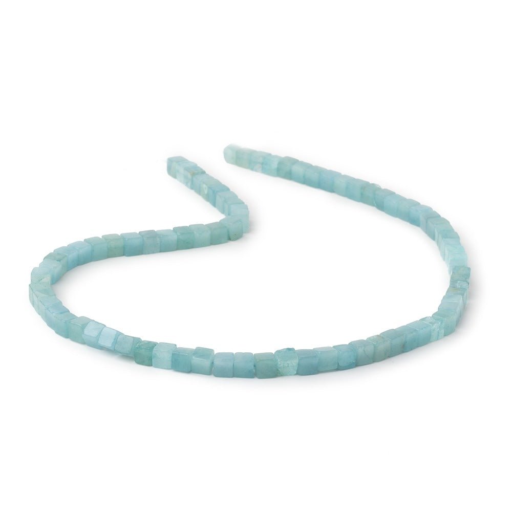 4 - 4.5mm Aquamarine Plain Cube Beads 14 inch 76 pieces - Beadsofcambay.com