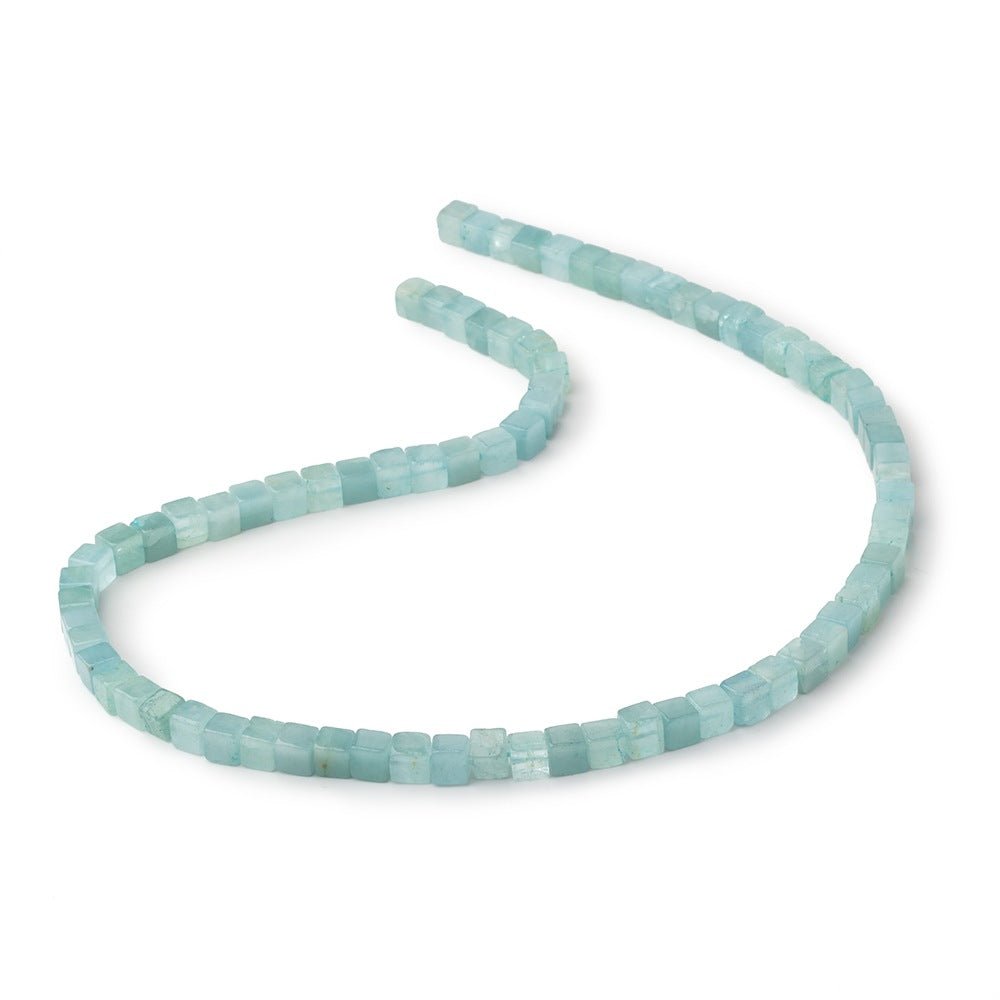 4 - 4.5mm Aquamarine Plain Cubes 14 inch 76 Beads - Beadsofcambay.com