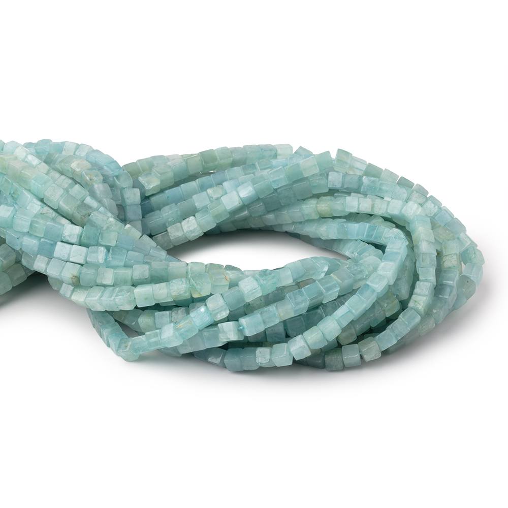 4 - 4.5mm Aquamarine Plain Cubes 14 inch 76 Beads - Beadsofcambay.com