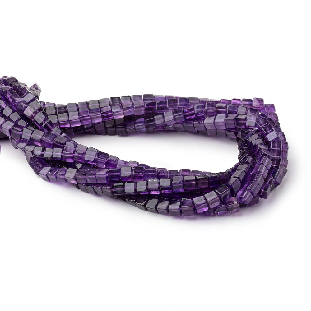 4 - 4.5mm Dark Amethyst Plain Cube Beads 14 inch 76 pieces - Beadsofcambay.com