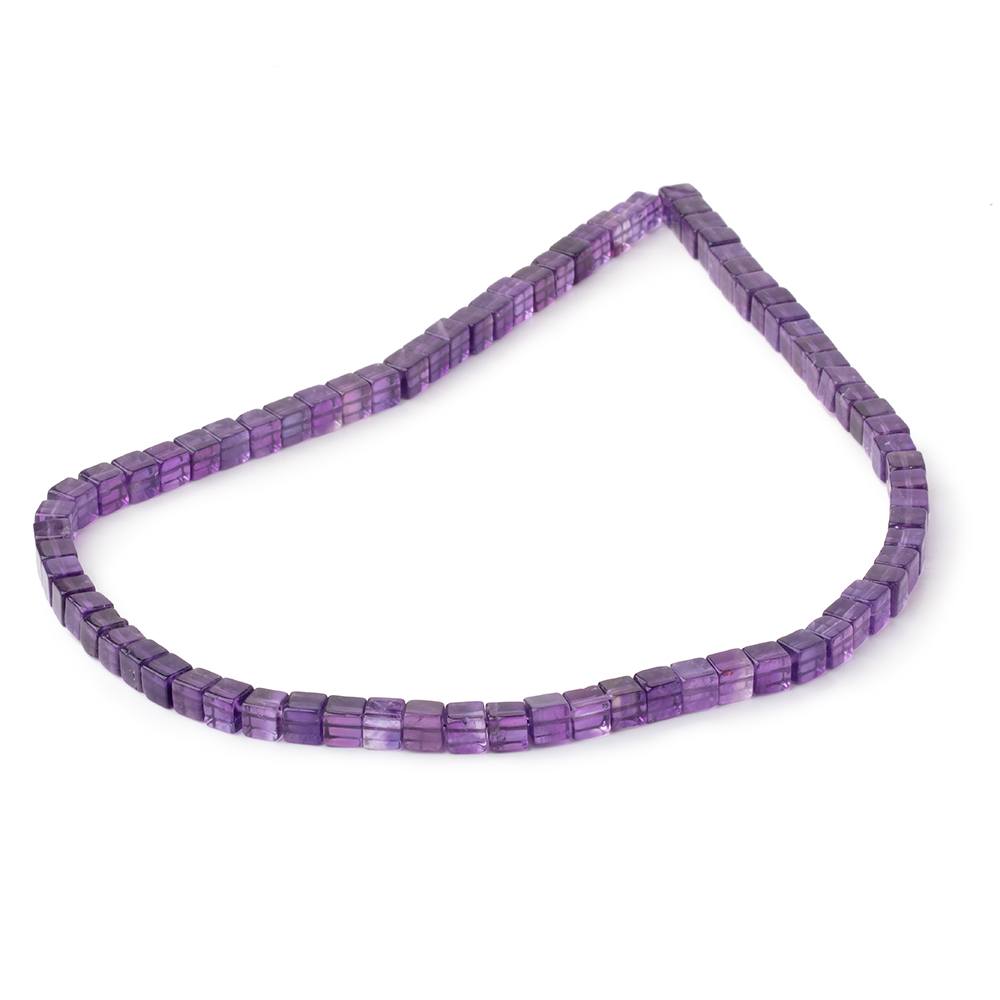 4 - 4.5mm Dark Amethyst Plain Cube Beads 14 inch 76 pieces - Beadsofcambay.com