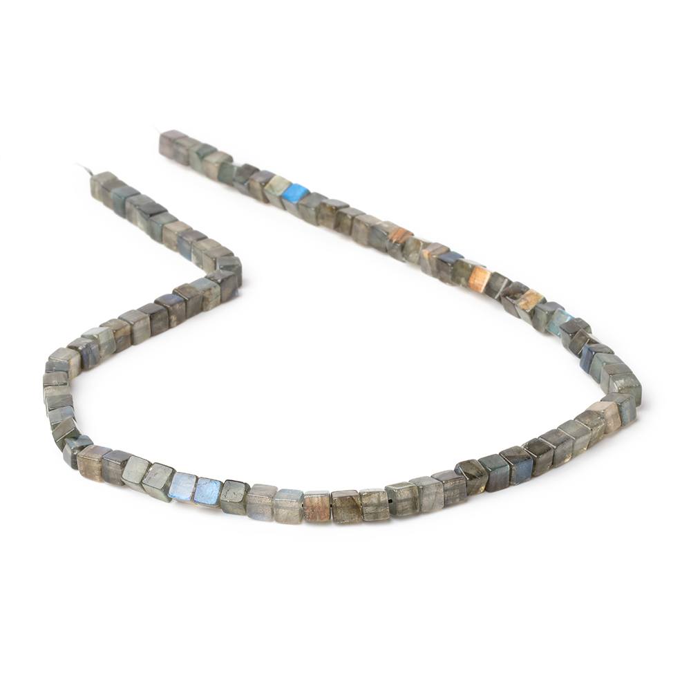 4 - 4.5mm Labradorite Plain Cube Beads 14 inch 83 pieces - Beadsofcambay.com