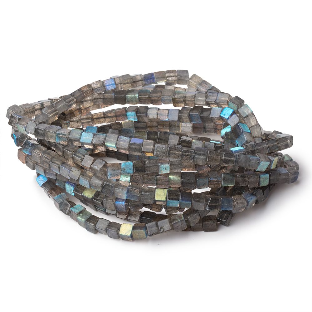 4 - 4.5mm Labradorite Plain Cube Beads 16 inch 93 pieces - Beadsofcambay.com