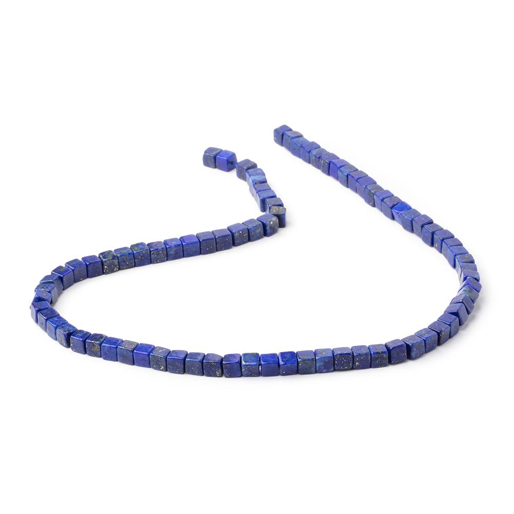 4 - 4.5mm Lapis Lazuli Plain Cube Beads 14 inch 78 pieces - Beadsofcambay.com