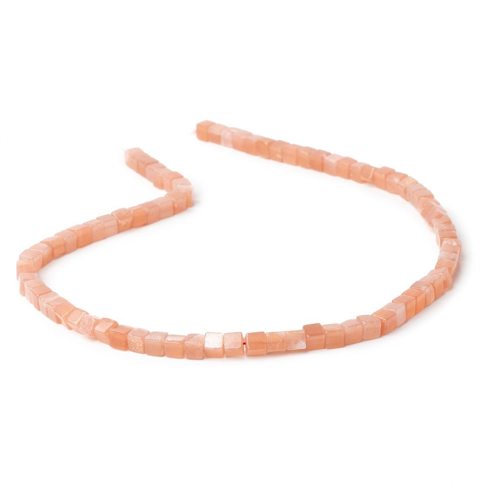 4 - 4.5mm Peach Moonstone Plain Cube Beads 14 inch 81 pieces - Beadsofcambay.com