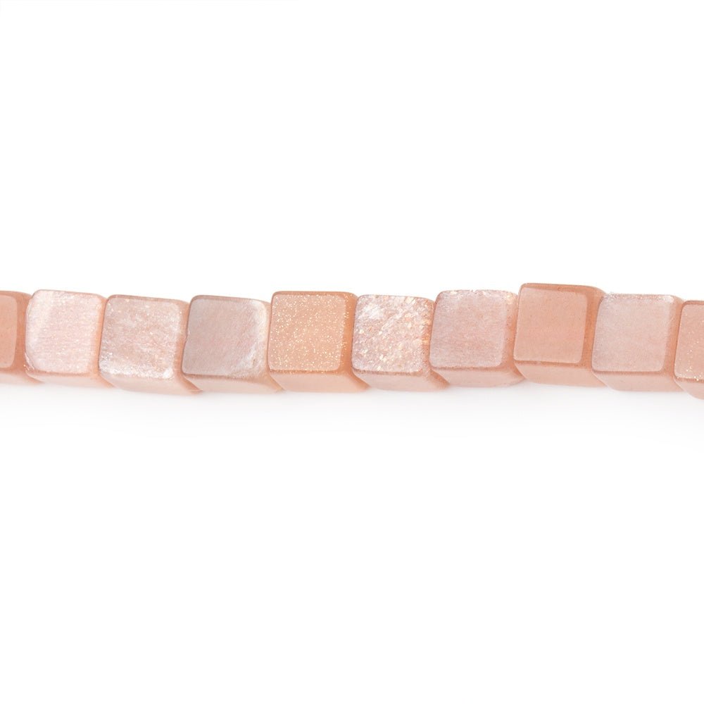 4 - 4.5mm Peach Moonstone Plain Cube Beads 14 inch 81 pieces - Beadsofcambay.com