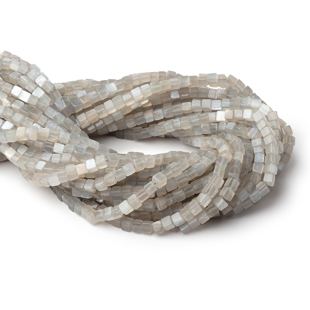 4 - 4.5mm Platinum Moonstone Plain Cube Beads 14 inch 84 pieces - Beadsofcambay.com