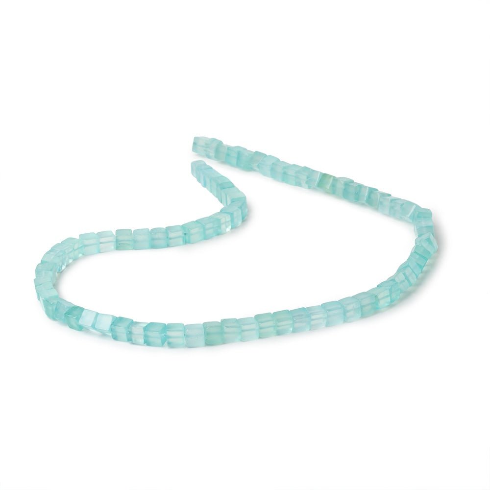 4 - 4.5mm Seafoam Blue Chalcedony Plain Cube Beads 14.5 inch 80 pieces - Beadsofcambay.com