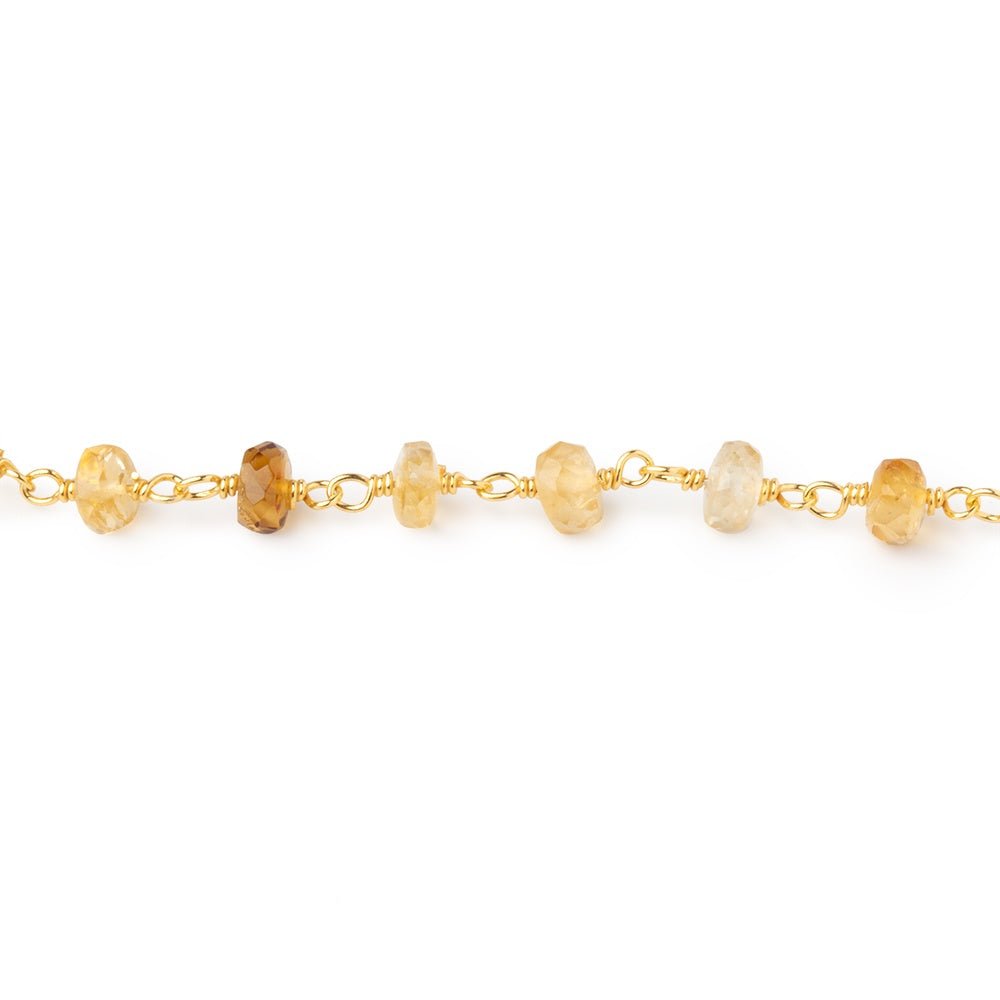 4 - 4.5mm Shaded Citrine Faceted Rondelle on Vermeil Chain - Beadsofcambay.com