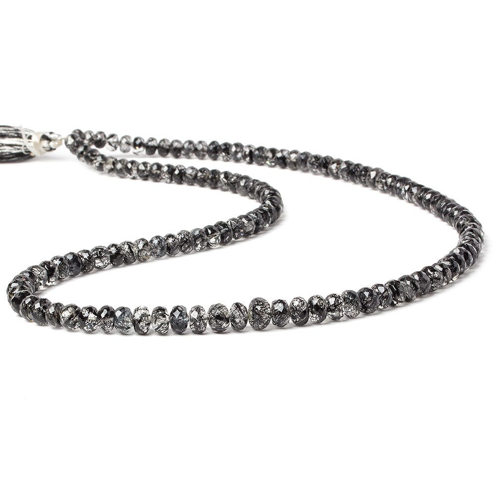 4 - 6.5mm Black Tourmalinated Quartz faceted rondelles 18.5 inch 126 beads - Beadsofcambay.com