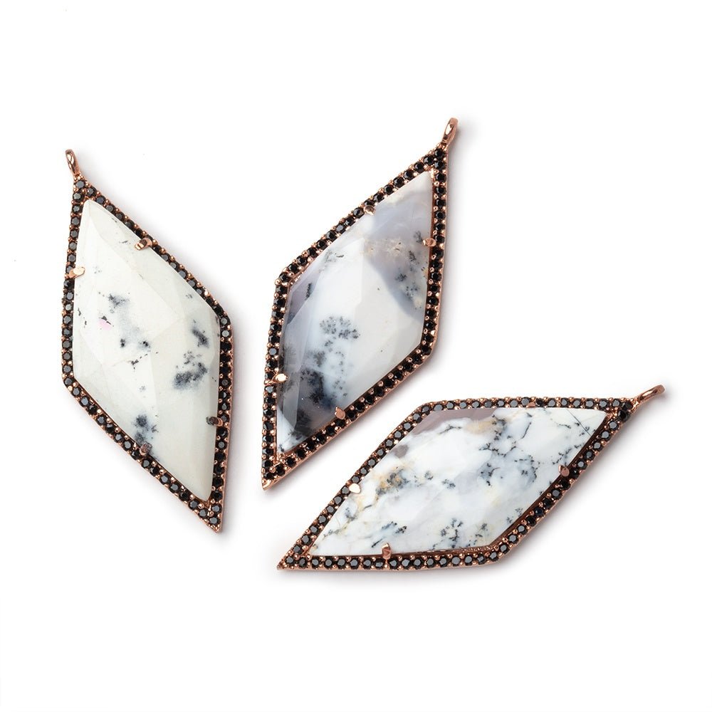 40x18mm Rose Gold & Black CZ Bezel Dendritic Opal Kite Pendant 1 Focal - Beadsofcambay.com