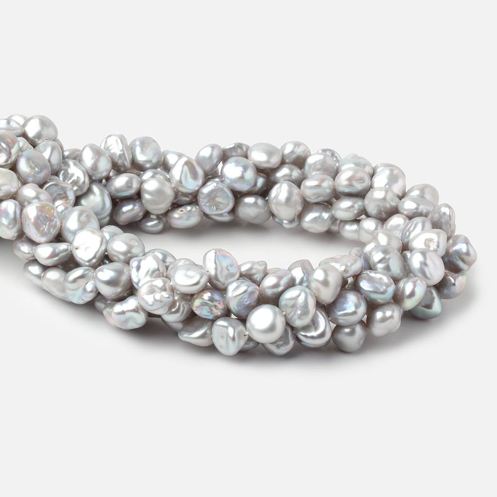 8-10mm Silver Keshi Side Drilled Freshwater Pearls 16 inch 50 Beads - BeadsofCambay.com