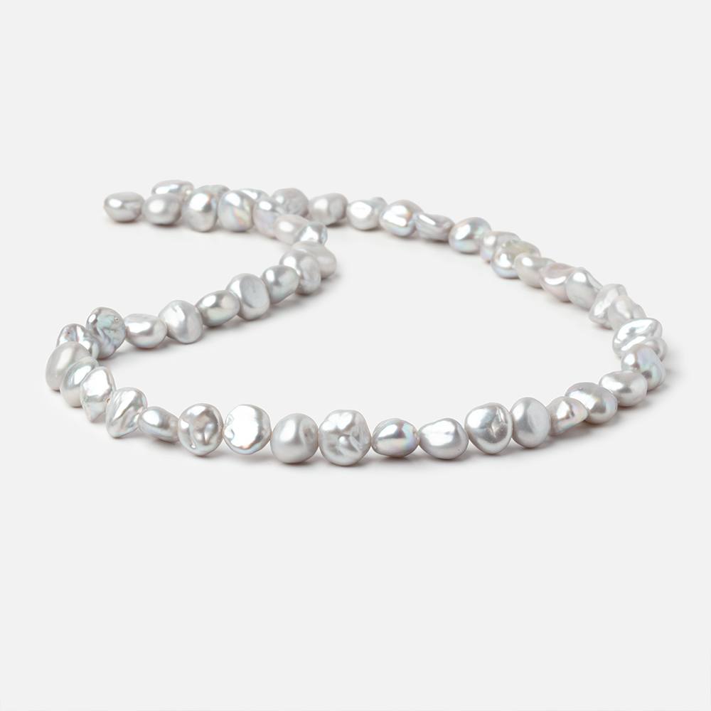 8-10mm Silver Keshi Side Drilled Freshwater Pearls 16 inch 50 Beads - BeadsofCambay.com