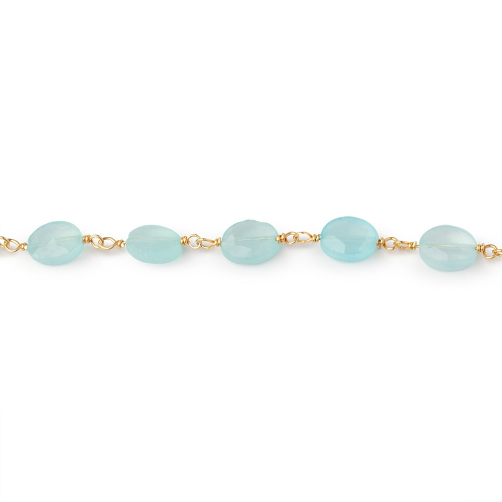 7x5mm Seafoam Blue Chalcedony Faceted Oval on Gold Plated Chain - BeadsofCambay.com