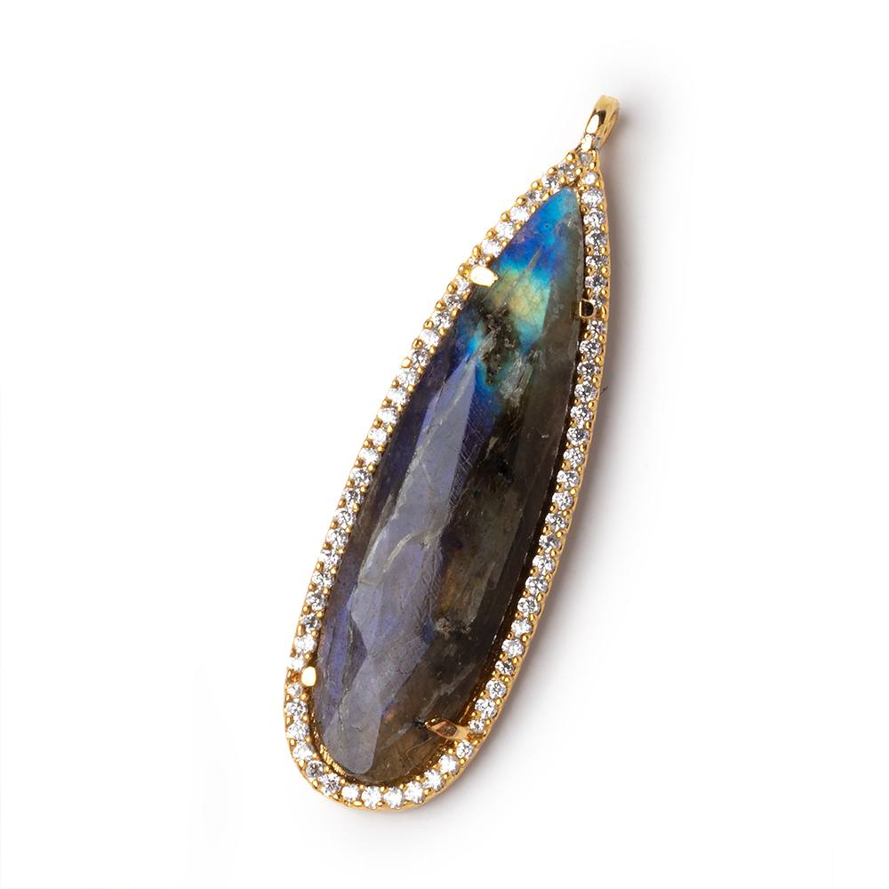 41x14mm Vermeil CZ Bezel Labradorite Pear Pendant 1 Focal - Beadsofcambay.com