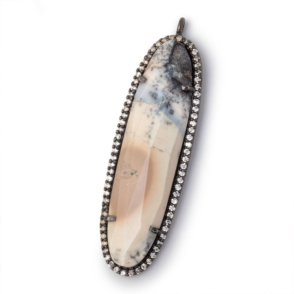 42.5x13mm Black Gold CZ Bezel Dendritic Opal Faceted Oval Pendant 1 Focal - Beadsofcambay.com