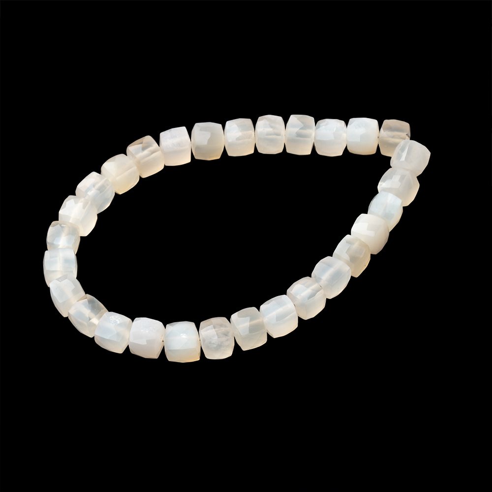 5-6mm Ceylon Moonstone Faceted Cube 7 inch 29 Beads - BeadsofCambay.com