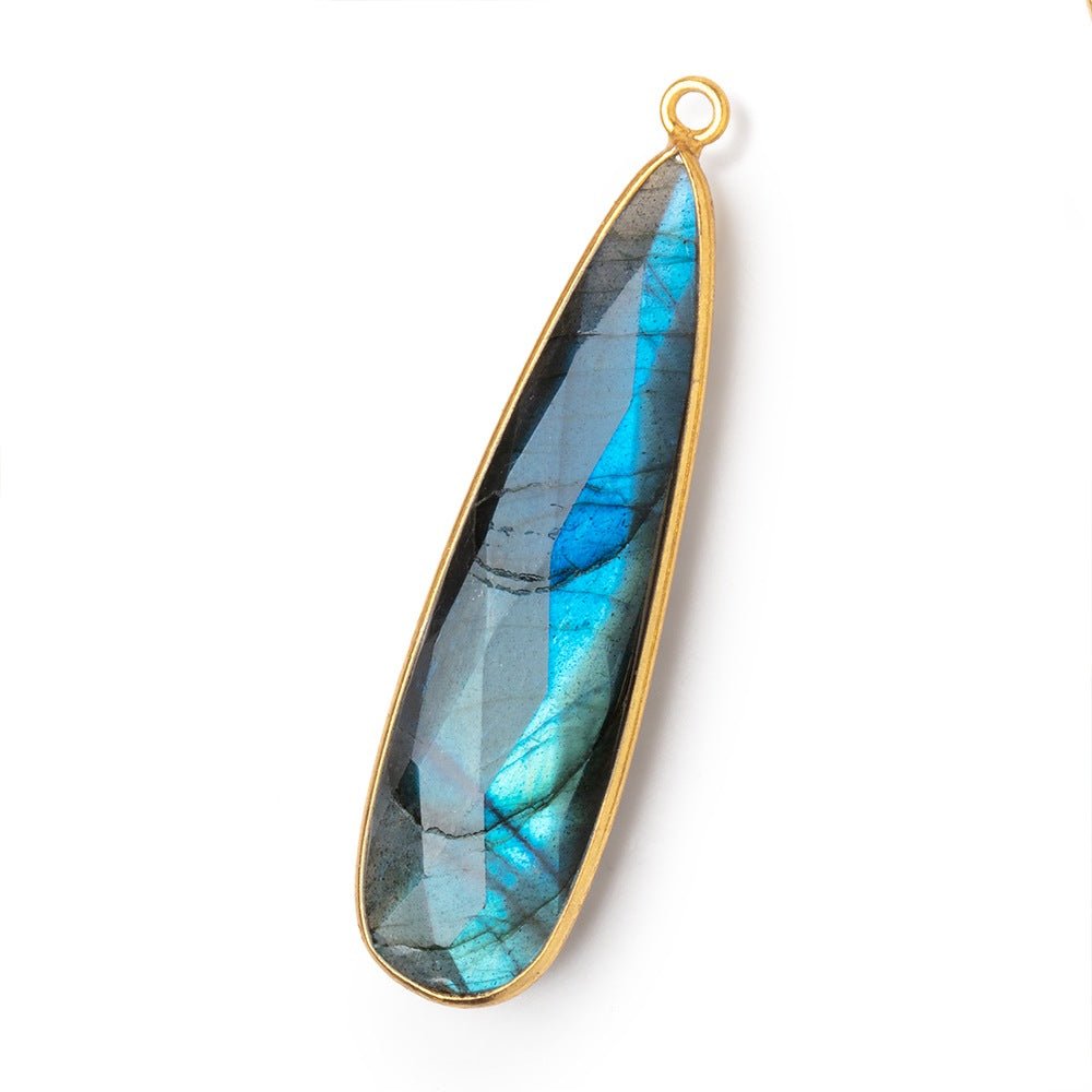 42x11mm Vermeil Bezel Labradorite Faceted Pear Pendant 1 piece - Beadsofcambay.com