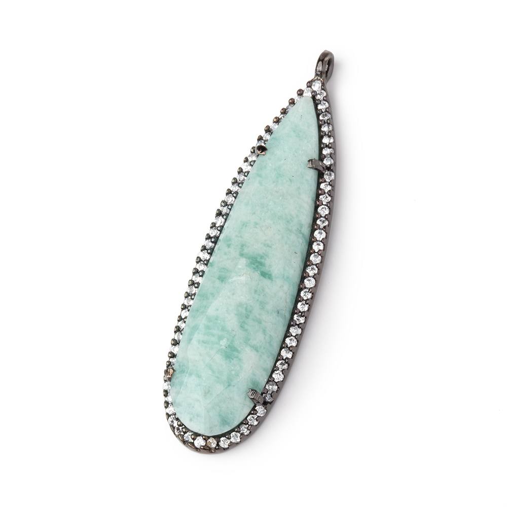 42x13mm Black Gold CZ Bezel Amazonite Faceted Pear Pendant 1 piece - Beadsofcambay.com