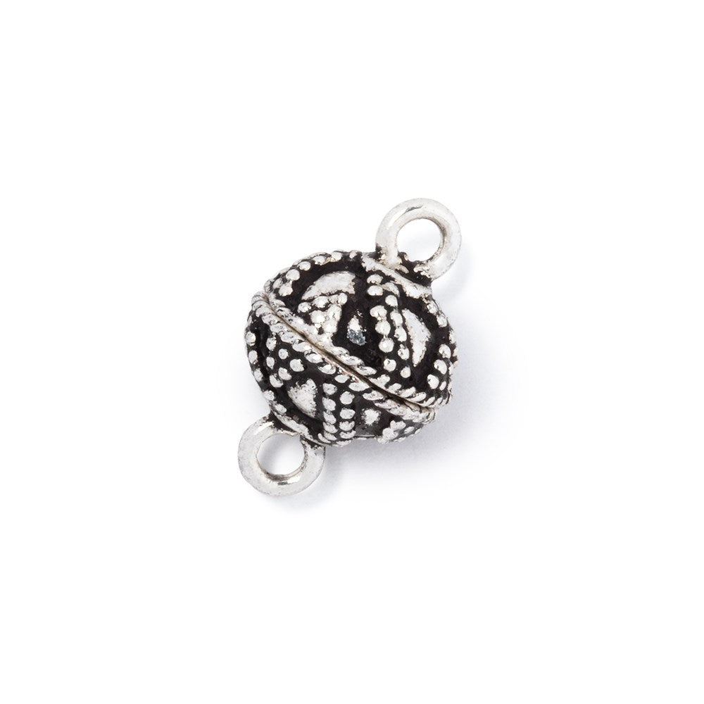 10mm Antiqued Silver Plated Twisted Miligrain Magnetic Clasp 1 piece - BeadsofCambay.com