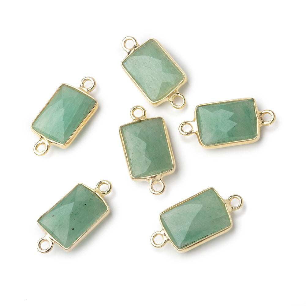 10x7mm Vermeil Bezel Aventurine Faceted Rectangle Connectors 1 piece - BeadsofCambay.com