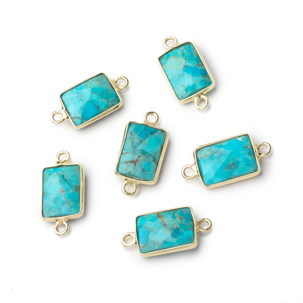 10x7mm Vermeil Bezel Turquoise Faceted Rectangle Connectors 1 piece - BeadsofCambay.com