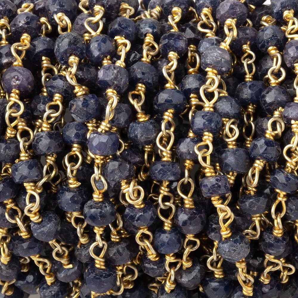 4mm Blue Sapphire Faceted Rondelle Beads on Vermeil Chain - BeadsofCambay.com