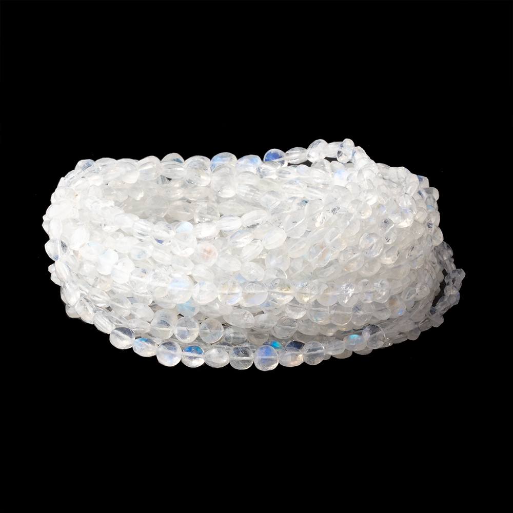 4.5 - 6.5mm Rainbow Moonstone Faceted Coin Beads 16 inch 76 pieces AAA - Beadsofcambay.com