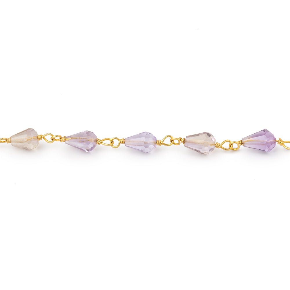 4.5 - 6mm Ametrine Faceted Tear Drop Beads on Vermeil Chain - Beadsofcambay.com