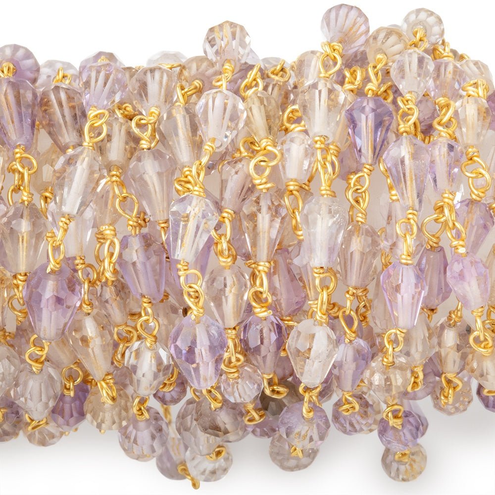 4.5 - 6mm Ametrine Faceted Tear Drop Beads on Vermeil Chain - Beadsofcambay.com