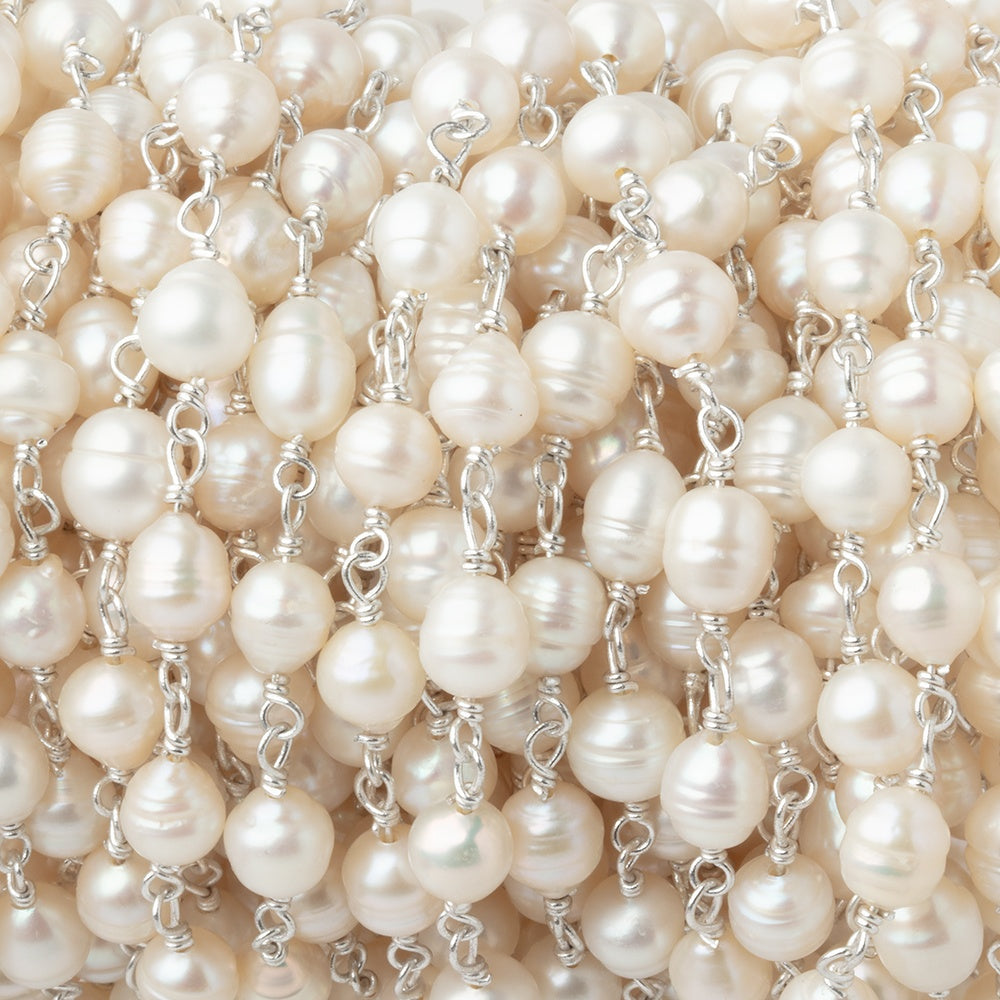 4.5x5-6x5mm Off White Petite Ultra Baroque Pearls on .925 Silver Chain - BeadsofCambay.com