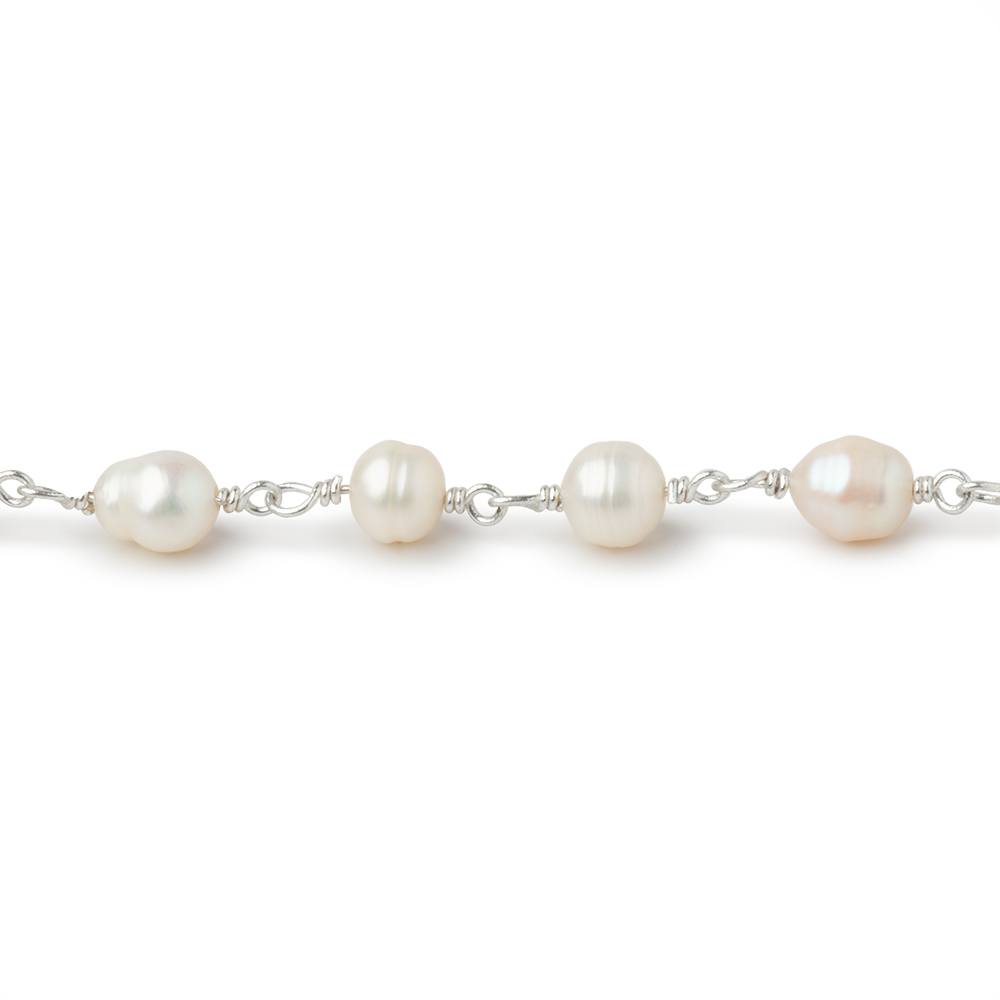 4.5x5-6x5mm Off White Petite Ultra Baroque Pearls on .925 Silver Chain - BeadsofCambay.com