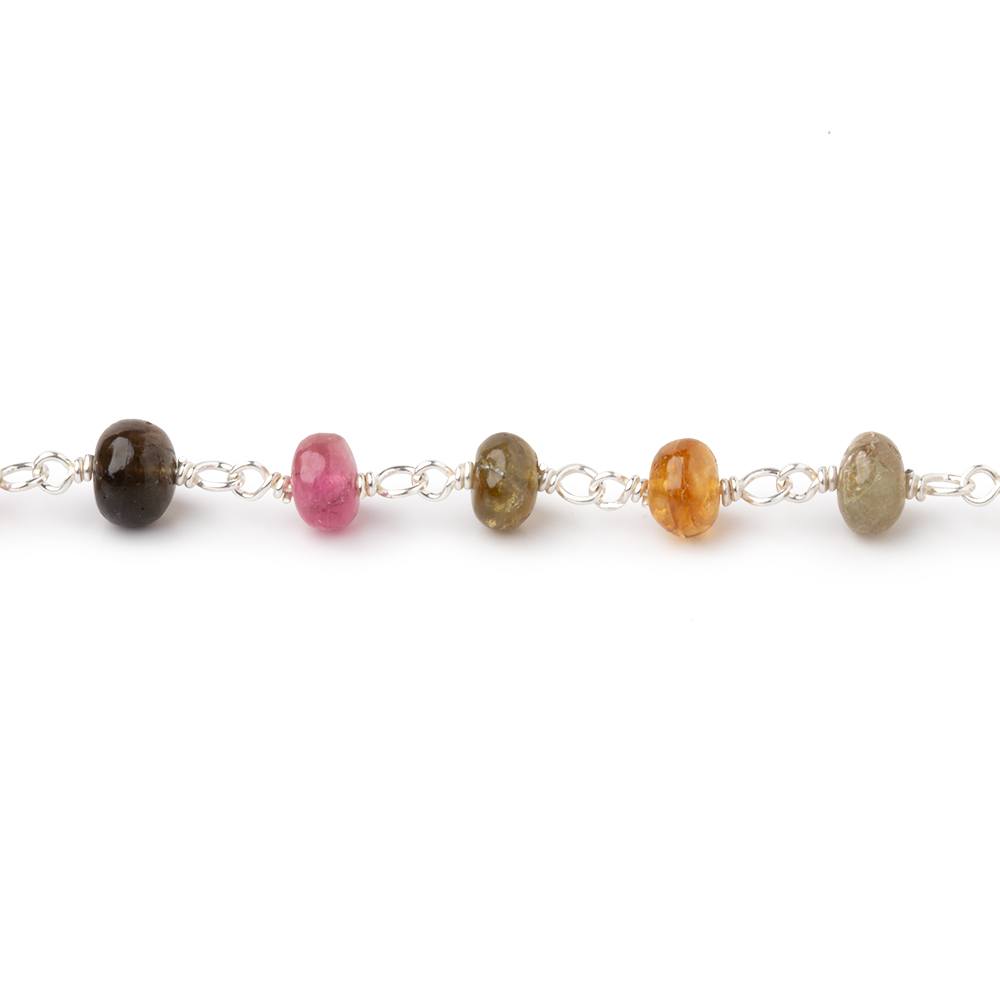 5mm Multi Color Tourmaline Plain Rondelles on Sterling Silver Chain - BeadsofCambay.com