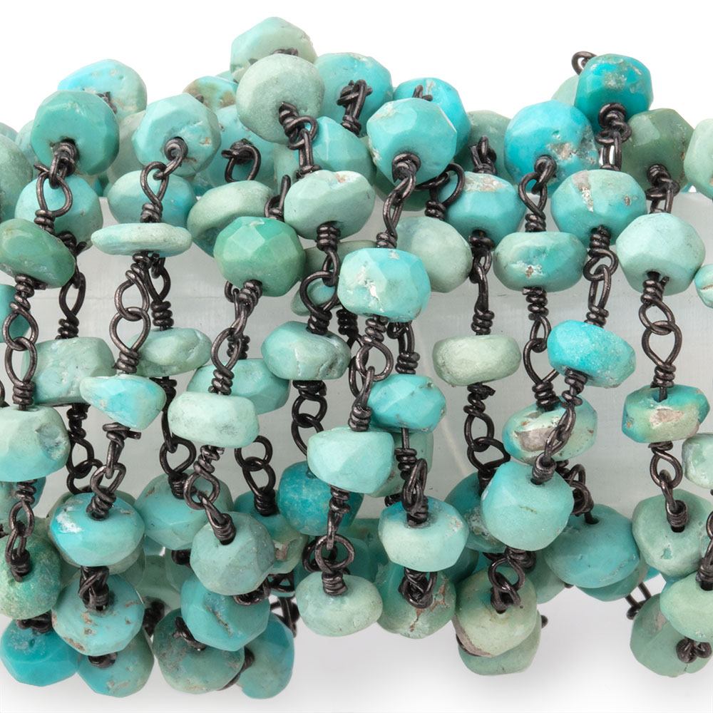 4.5mm Turquoise Faceted Rondelles on Black Gold over .925 Silver Chain - Beadsofcambay.com