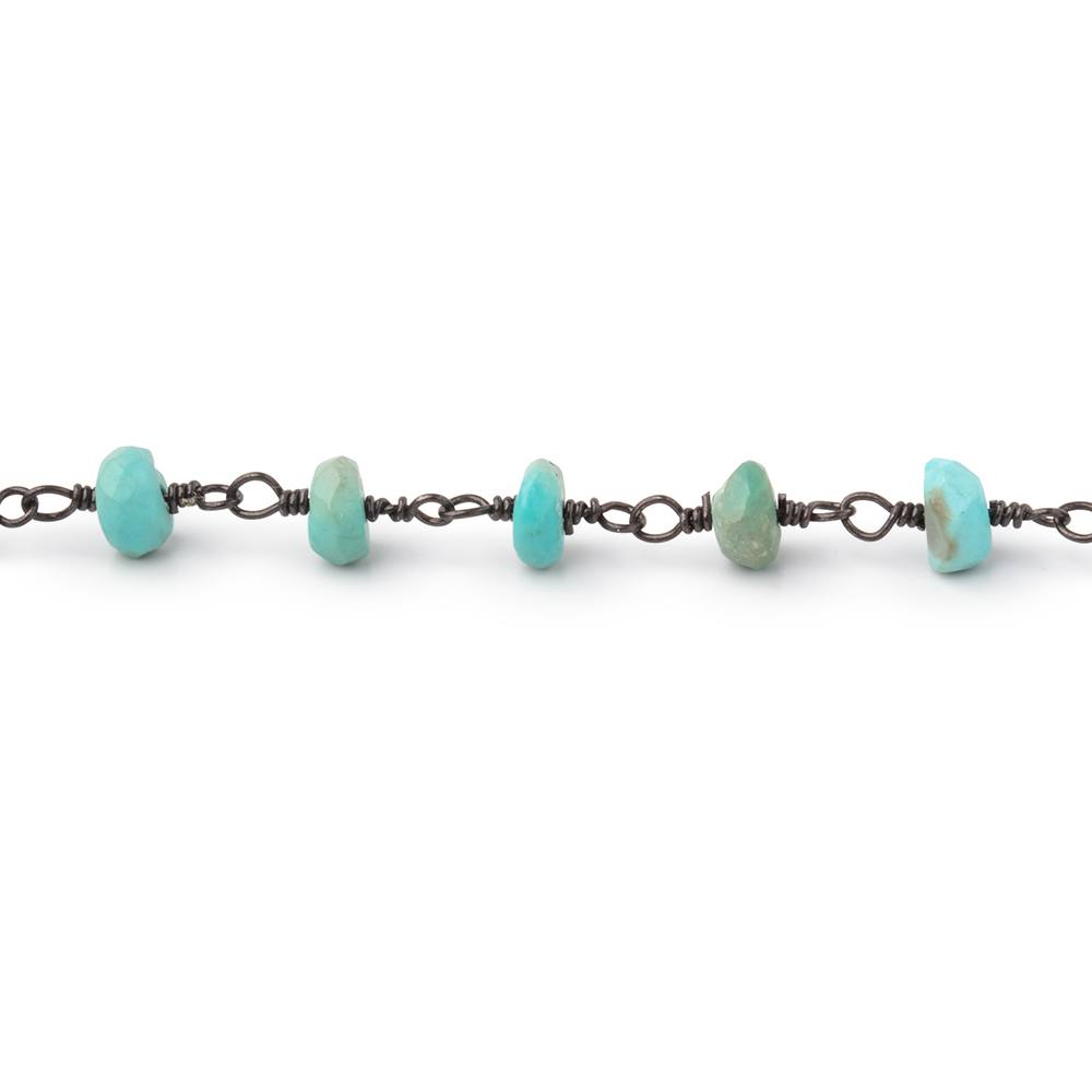 4.5mm Turquoise Faceted Rondelles on Black Gold over .925 Silver Chain - Beadsofcambay.com