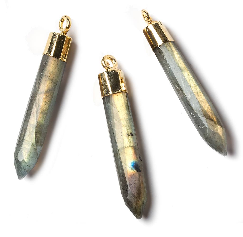 46x6mm Gold Leafed Labradorite Spike focal bead 1 piece - Beadsofcambay.com