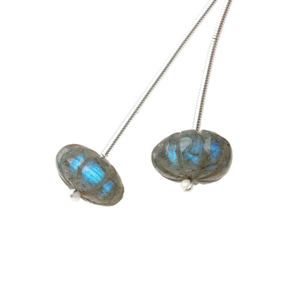 11-12mm Labradorite Carved Melon Focals Set of 2 Beads - BeadsofCambay.com