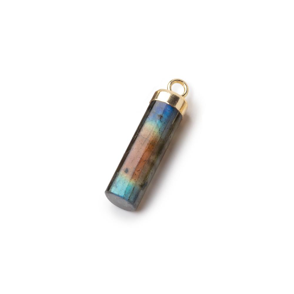 19x5.5mm Gold Leafed Labradorite Plain Barrel Tube Pendant 1 piece - BeadsofCambay.com