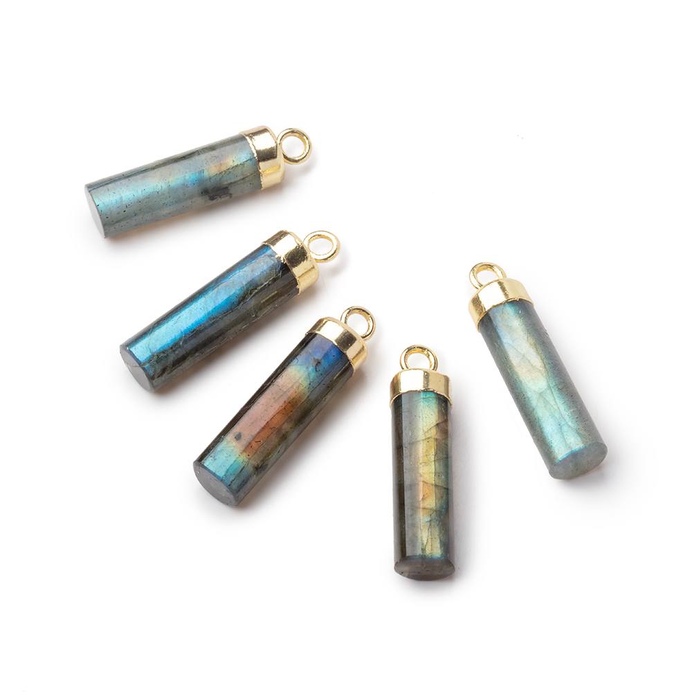 19x5.5mm Gold Leafed Labradorite Plain Barrel Tube Pendant 1 piece - BeadsofCambay.com