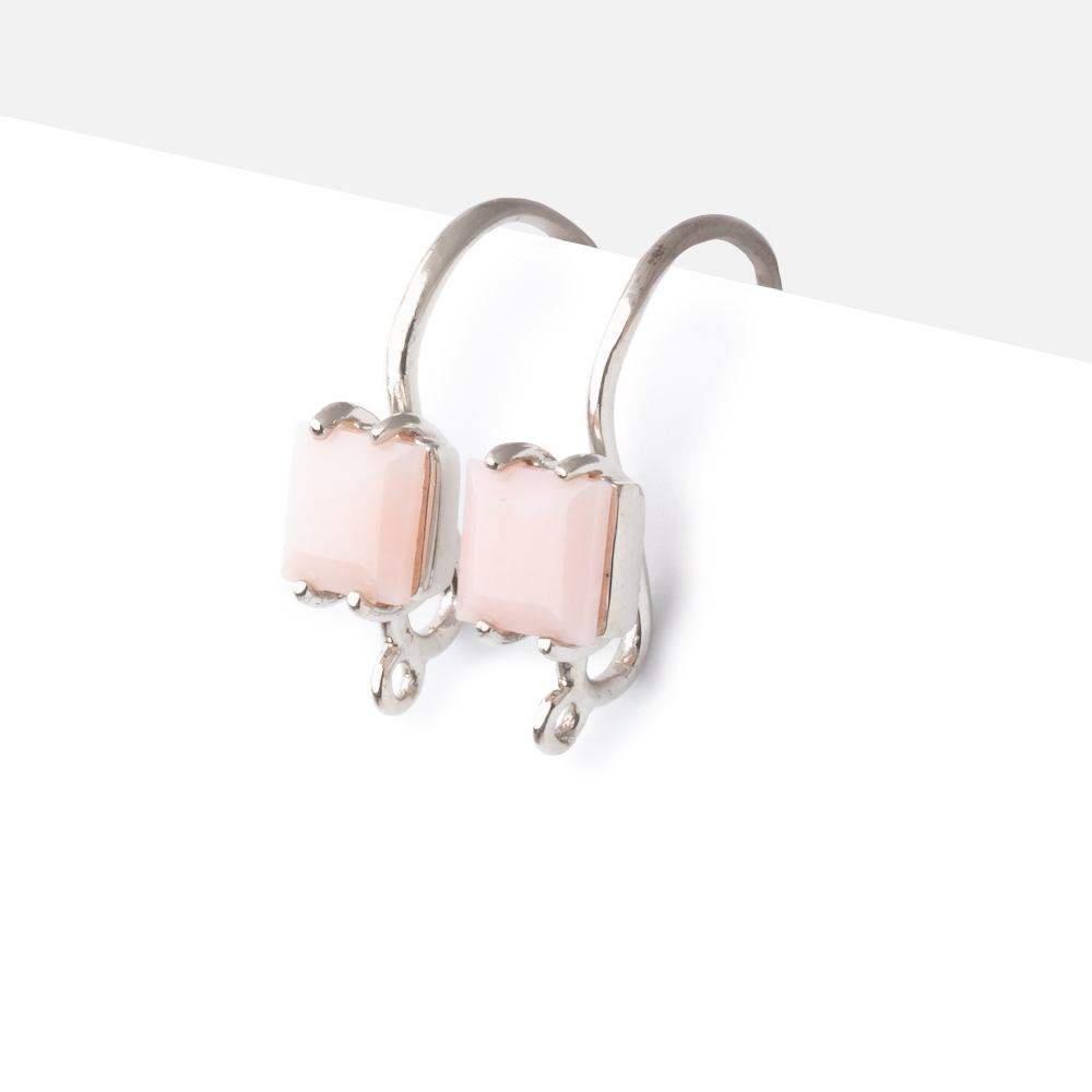 Sterling Silver Pink Peruvian Opal Bevel Faceted Square Earwire Set of 2 pieces - BeadsofCambay.com