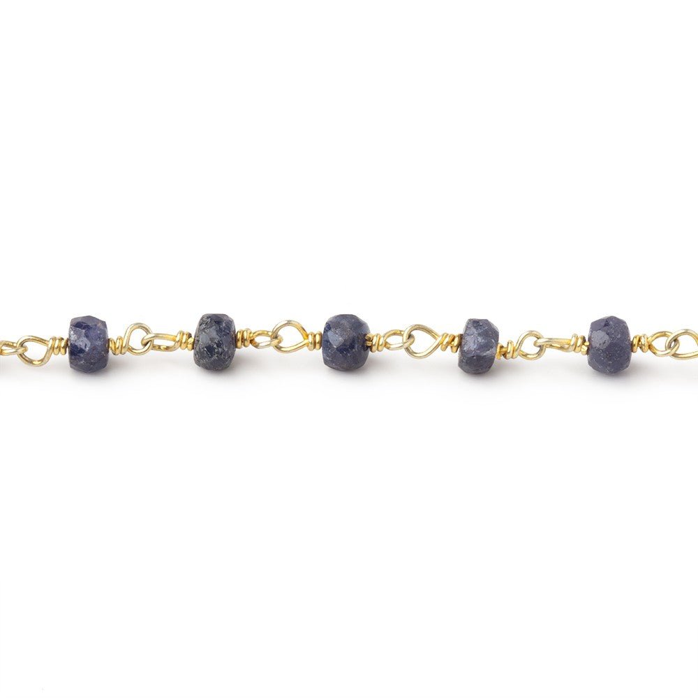 4mm Blue Sapphire Faceted Rondelle Beads on Vermeil Chain - Beadsofcambay.com