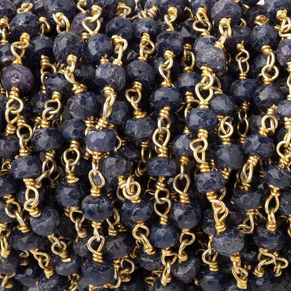 4mm Blue Sapphire Faceted Rondelle Beads on Vermeil Chain - Beadsofcambay.com