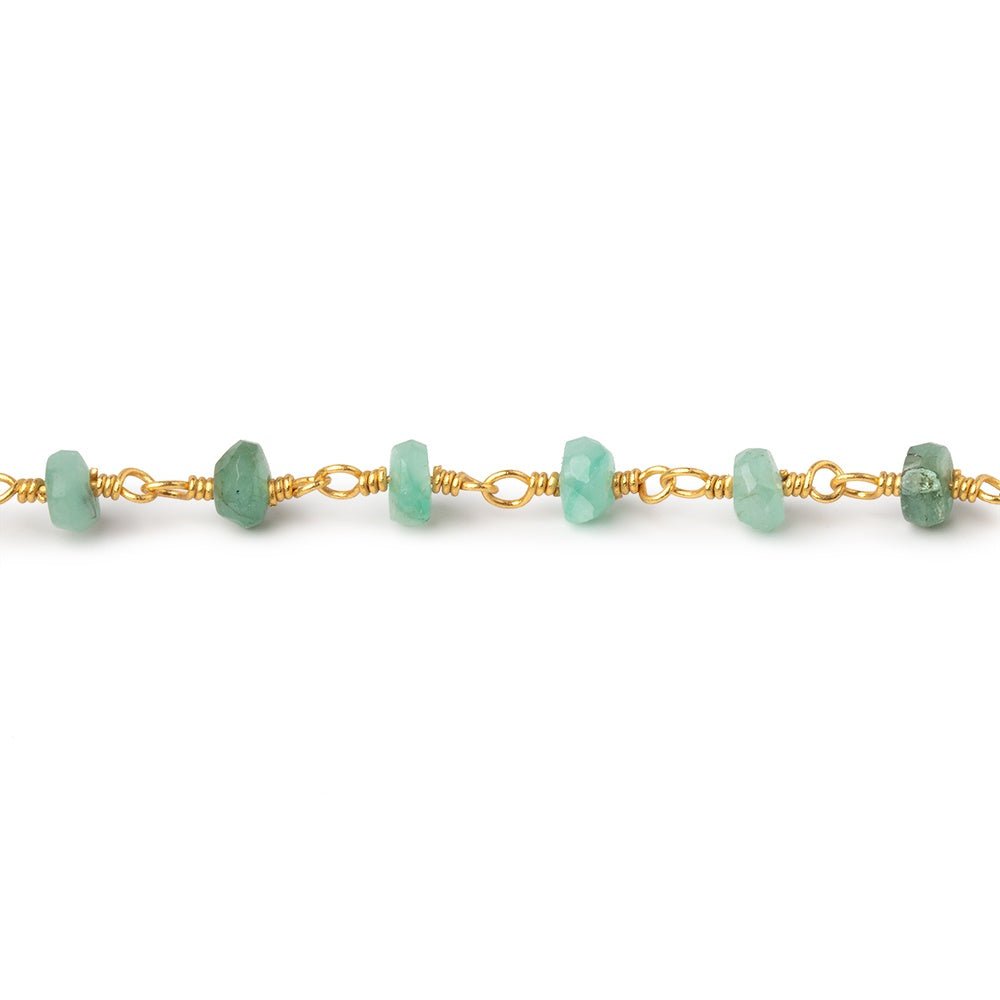 4mm Emerald Faceted Rondelle Beads on Vermeil Chain - Beadsofcambay.com