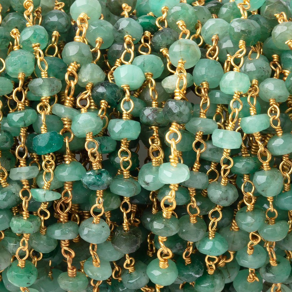 4mm Emerald Faceted Rondelle Beads on Vermeil Chain - Beadsofcambay.com