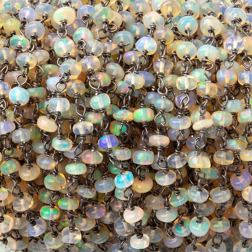 4mm Ethiopian Opal Plain Rondelles on Black Gold over .925 Chain - Beadsofcambay.com