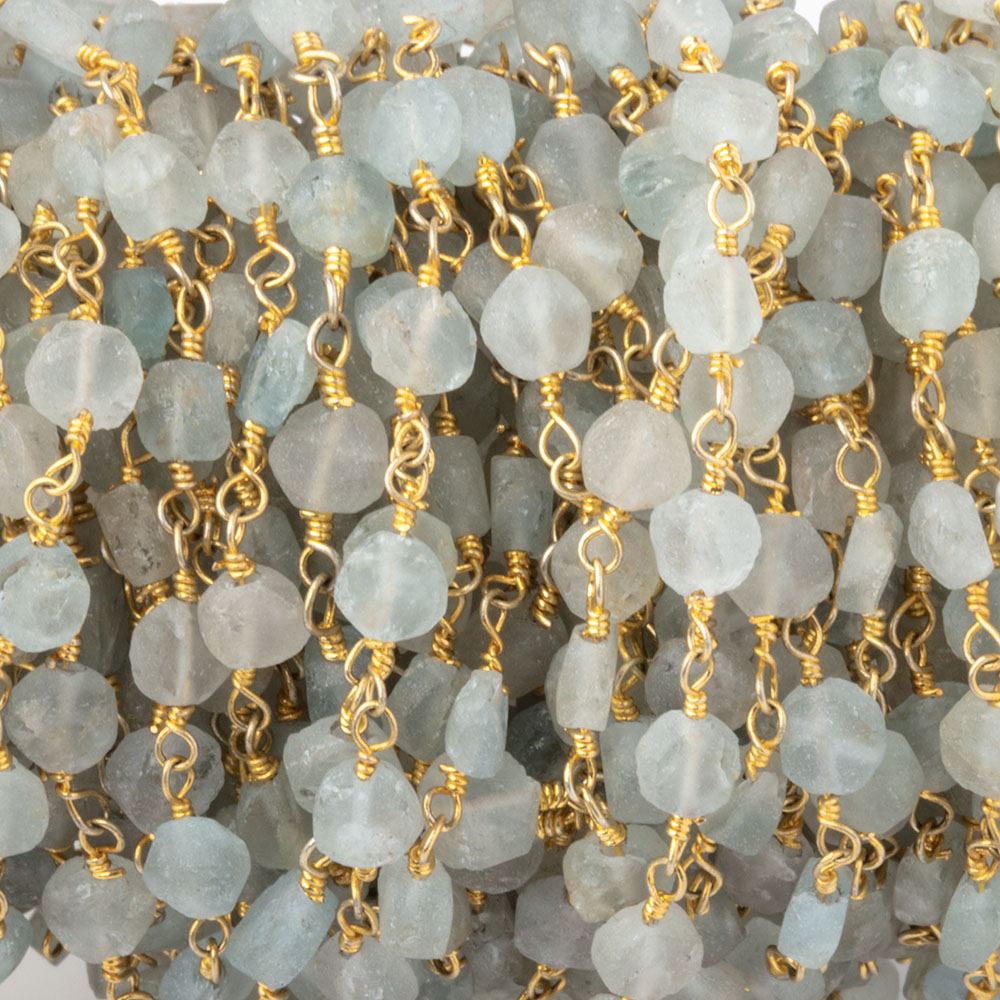 4mm Matte Beryl Hand - Cut Coins on Gold Plated Chain - Beadsofcambay.com