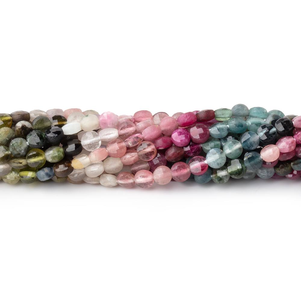 4mm Multi Color Tourmaline Checkerboard Faceted Calibrated Coins 12.25 inch 82 Beads - Beadsofcambay.com