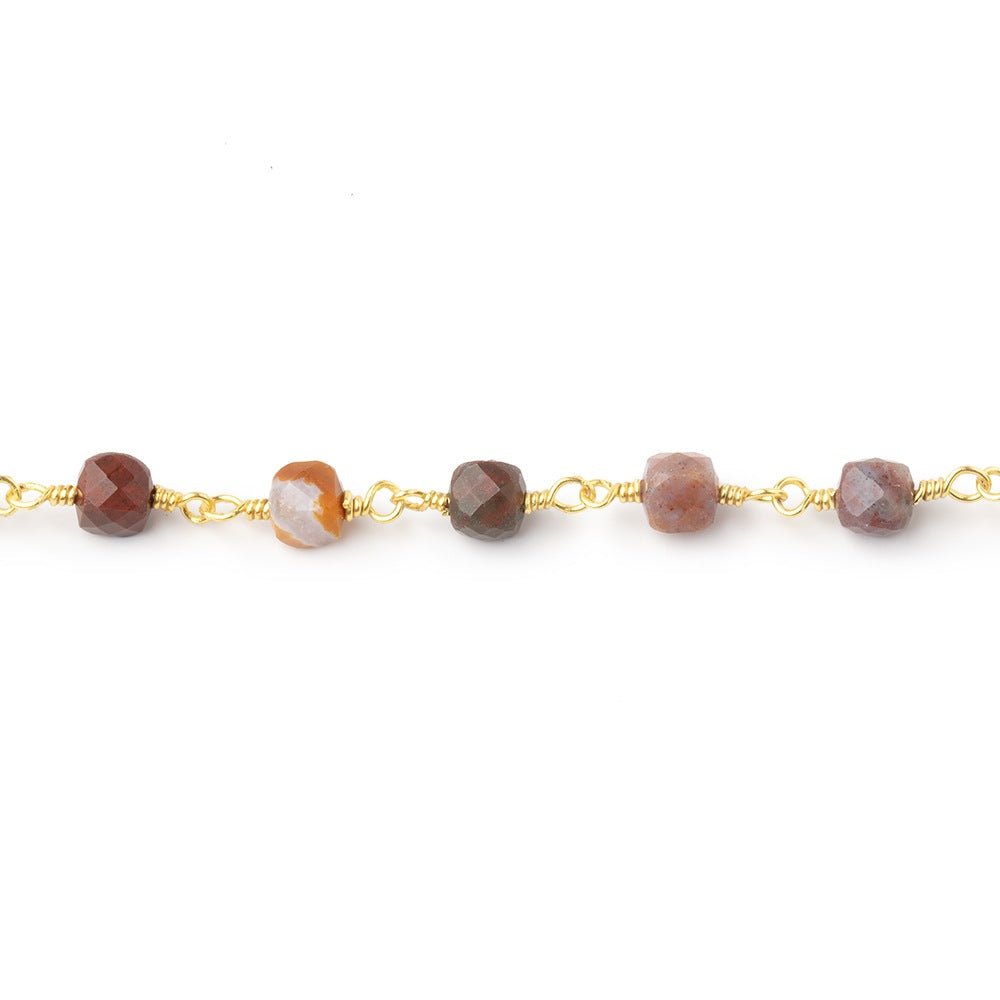 4mm Ocean Jasper Micro Faceted Cubes on Gold Plated Chain - Beadsofcambay.com