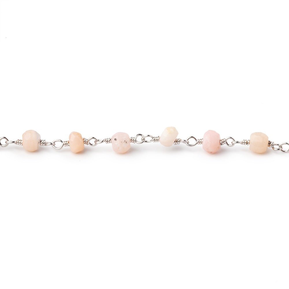 4mm Pink Peruvian Opal Faceted Rondelles on Silver Plated Chain - Beadsofcambay.com