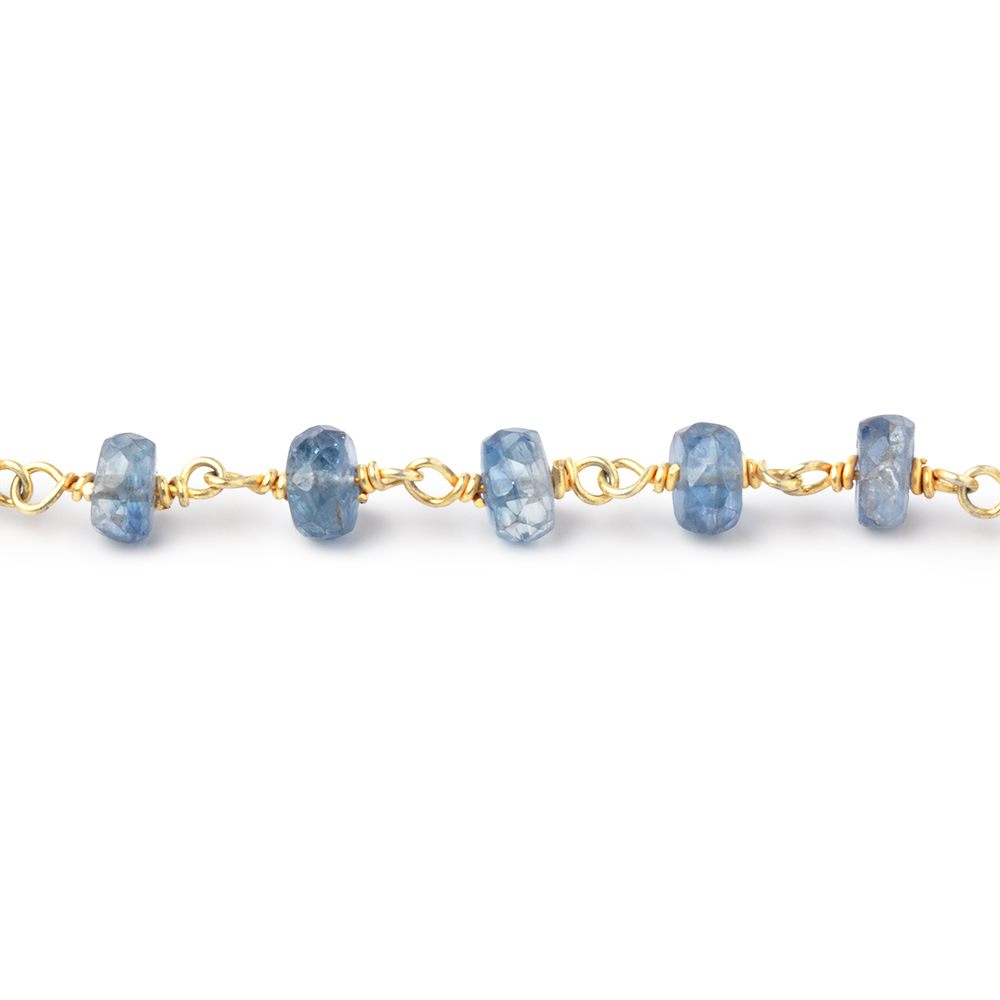 5 - 5.5mm Kyanite Faceted Rondelle on Vermeil Chain - Beadsofcambay.com